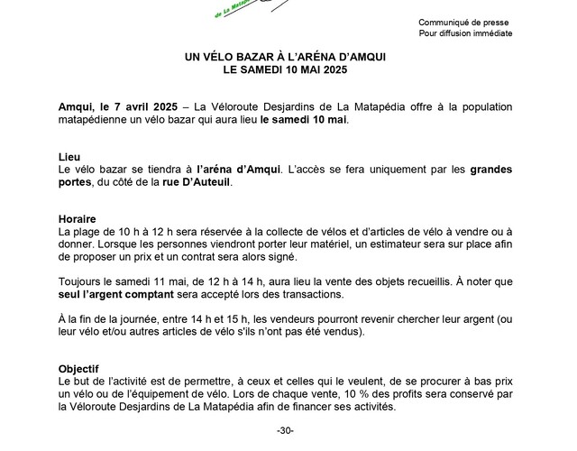 Vélo Bazar, 10 mai 2025 à Amqui