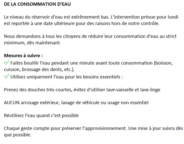AVIS D'ÉBULITION PRÉVENTIF ET RÉDUCTION DE CONSOMATION D'EAU