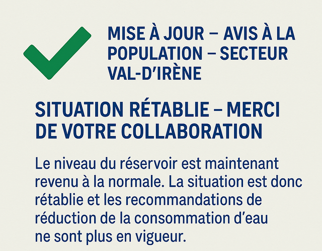 Mise à jour - situation rétablie